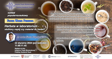 Plakat wykładu z cyklu Fizyka Warta Poznania pt. Herbata w laboratorium - ulubiony napój, a może materiał do badań?