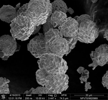 Rys. 5. Różne formy nano- i mikrokryształów żelazianu bizmutu BiFeO3 (synteza dr K. Chybczyńska).