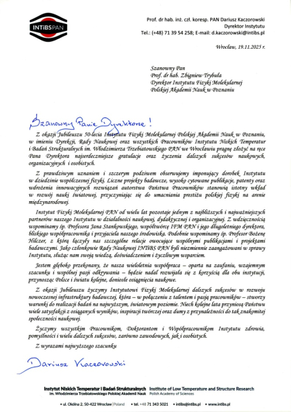 Instytut Niskich Temperatur i Badań Strukturalnych PAN - Dyrektor Dariusz Kaczorowski