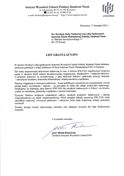 Instytut Wysokich Ciśnień PAN - Dyrektor Michał Boćkowski